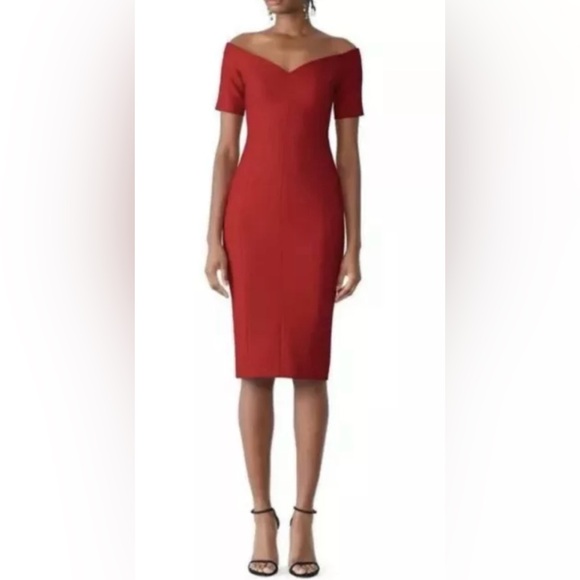 cinq a sept Dresses & Skirts - CINQ A SEPT Birch Red Body Con Pencil Red Off shoulder Midi Dress sze 2 NWT $385